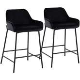 Daniella 24" Counter Stool in Black Velvet & Black Metal (Set of 2)